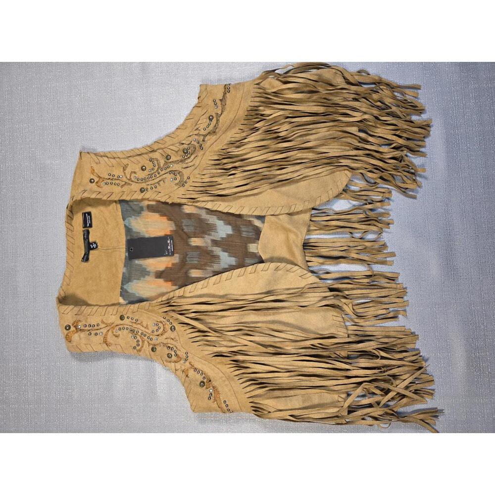 Miss Me Fringed Suede-Look Embellished Vest for Women
